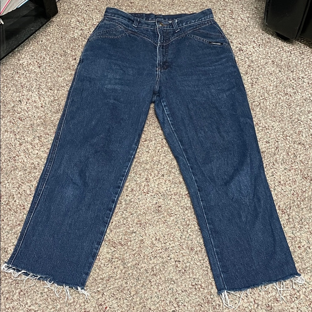 Vintage 80s Rocky Mountains Blue Denim Frayed Hem Jeans